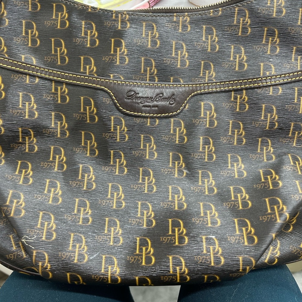 Dooney & Bourke Brown and Gold Monogram Hobo Bag